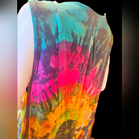 TIE DYE Colorful Rayon Flowy Midi Shift Dress OS NEW - Picture 7 of 8